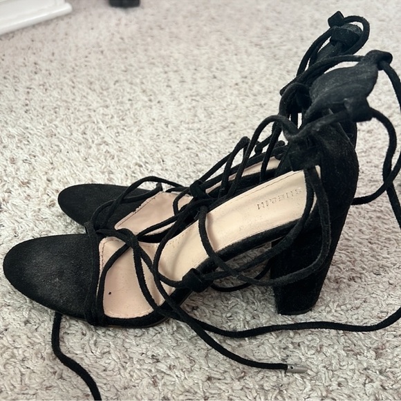 BLACK LACE UP SUEDE HEELS - Picture 2 of 6